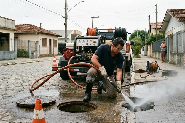 Equipamento realizando hidrojateamento em Bagé.