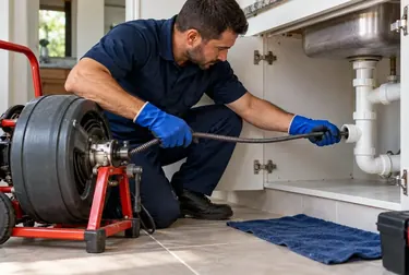 Profissional limpando caixa de gordura em Bagé.